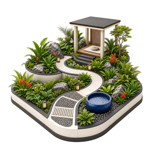 Landscaped gardens & quiet zones amenity illustration