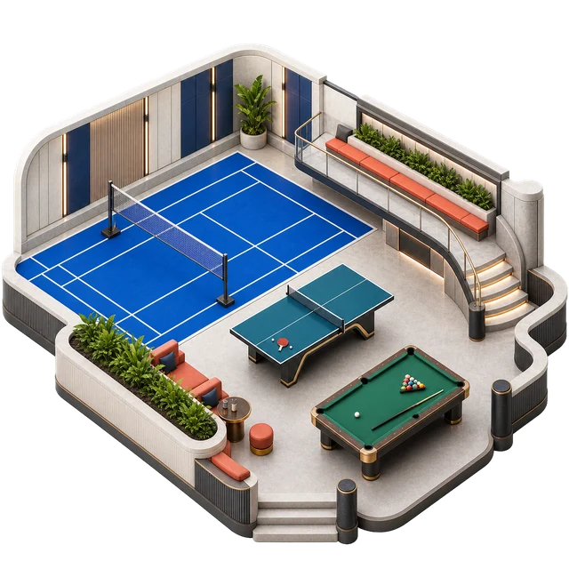 Indoor games & racquet sports amenity illustration